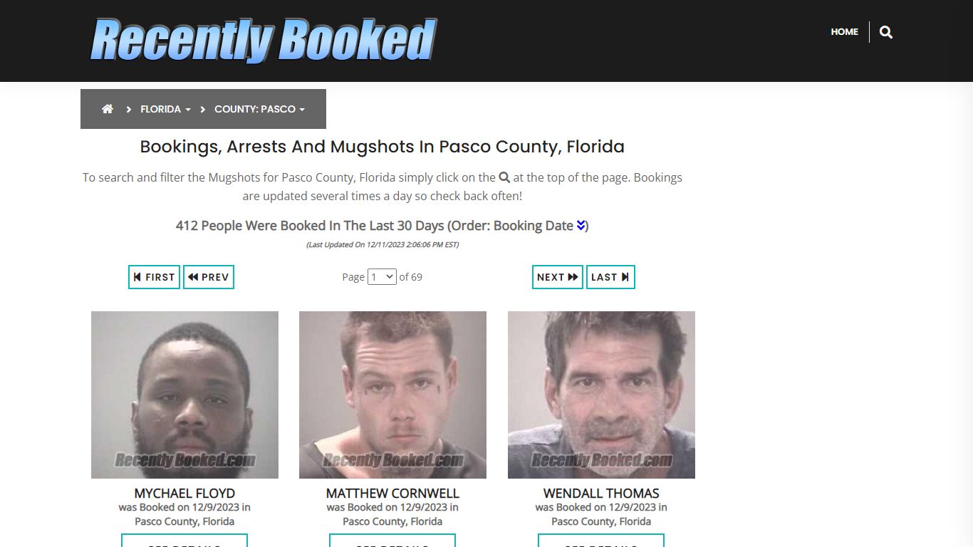 Recent bookings, Arrests, Mugshots in Pasco County, Florida